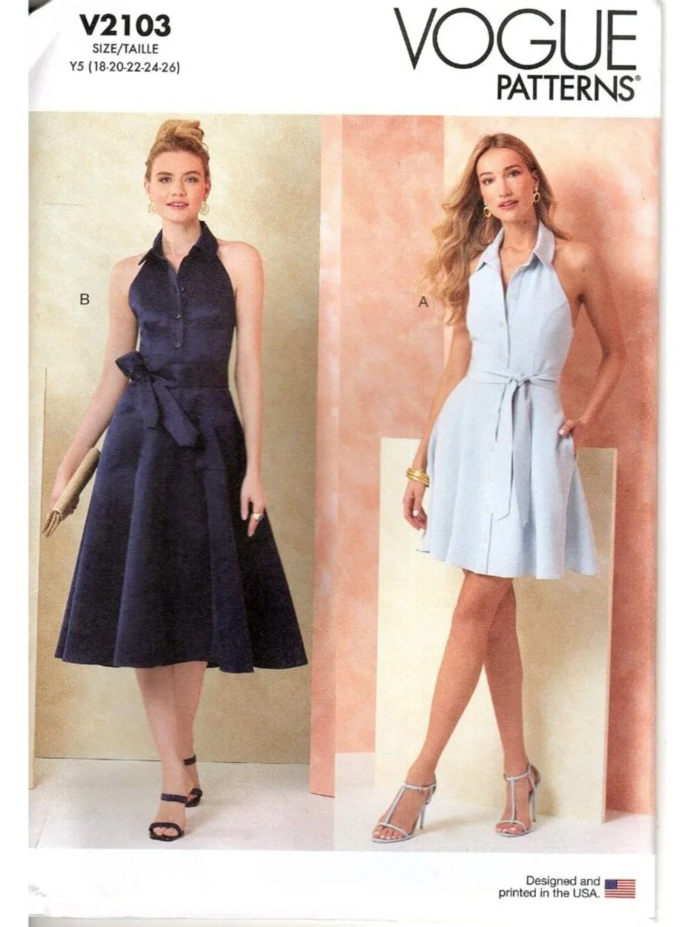 Vogue V2103 Misses 18 to 26 Halter Dress Uncut Sewing Pattern With Two Lengths